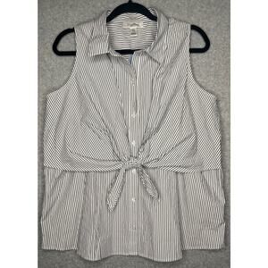 Motherhood nursing blue and white striped blouse button up sleeveless tie L NWT